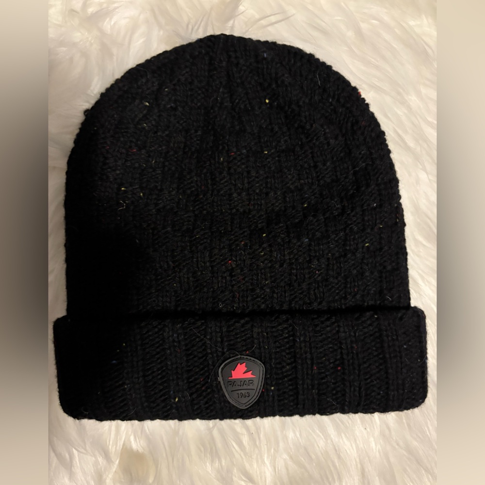 Pajar Black Knit Beanie with Red Logo